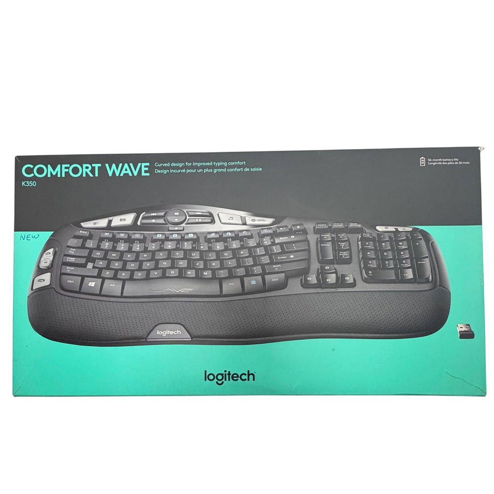 Logitech K350 Wireless Wave Ergonomic Keyboard Black Y-R0053 New Open Box